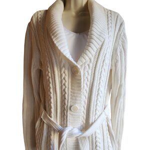 Karen Scott Women's Cable Knit Long Sleeve Cardigan Sweater Cream Size Small